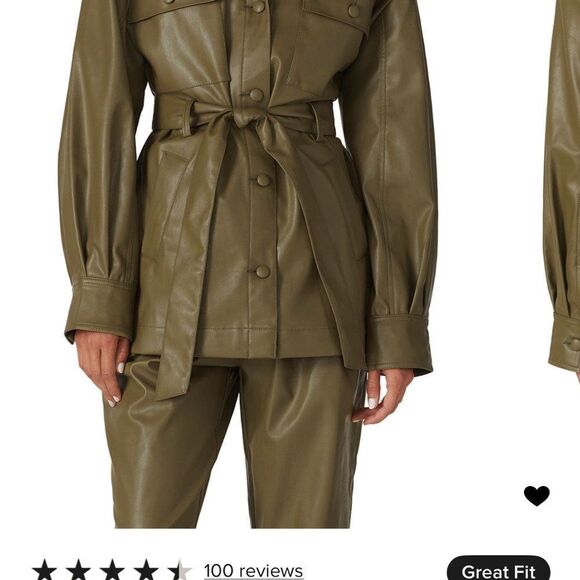 Love, Whit Olive Faux Leather Belted Jacket - XS - Picture 4 of 6